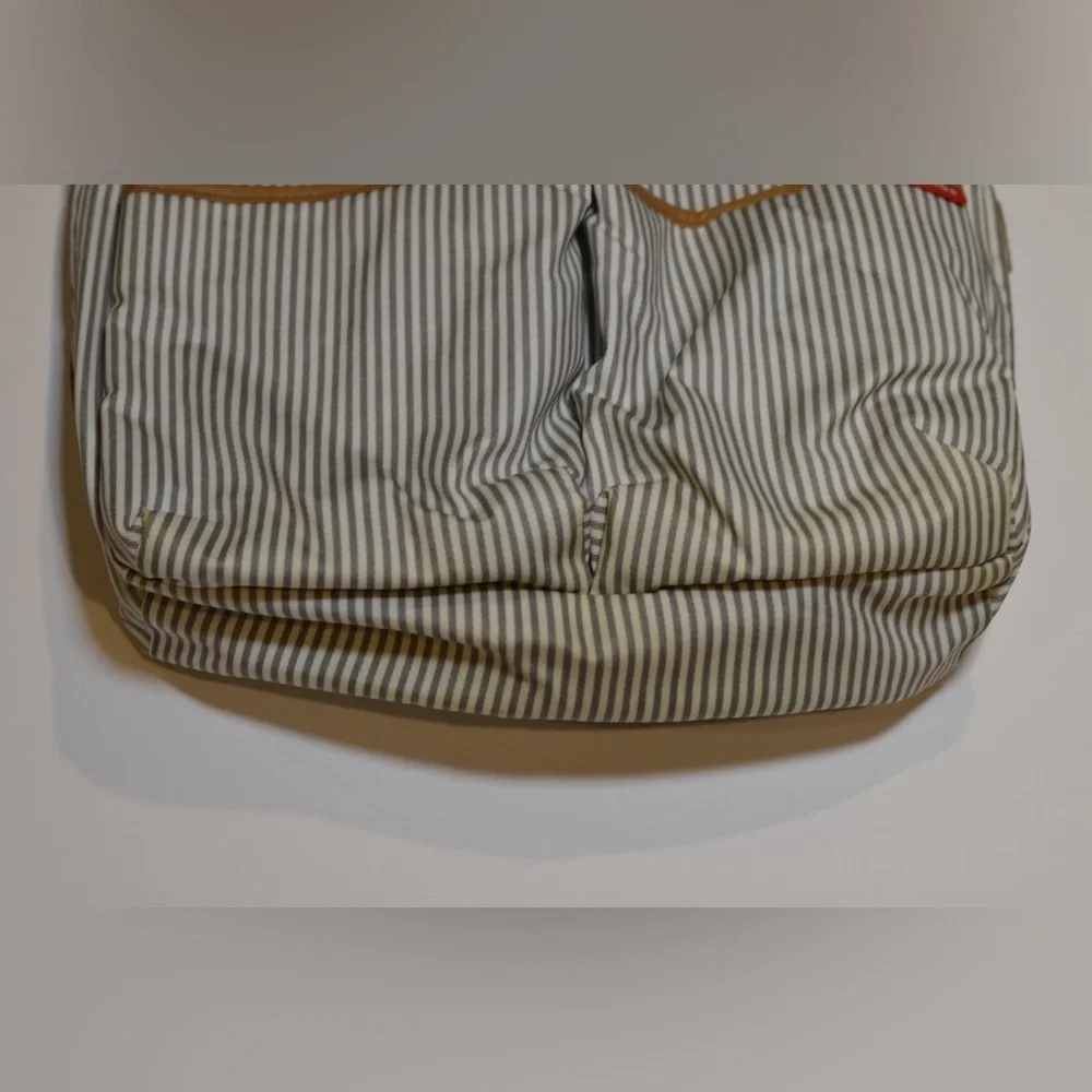 Skiphop Diaper Bag French Stripe Grey White Brown trim